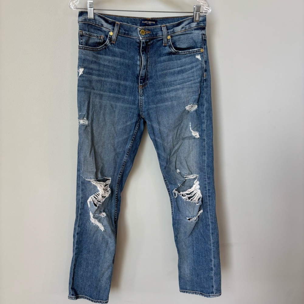 Ramy Brook Straight Leg High Rise Distressed Jeans Size 28